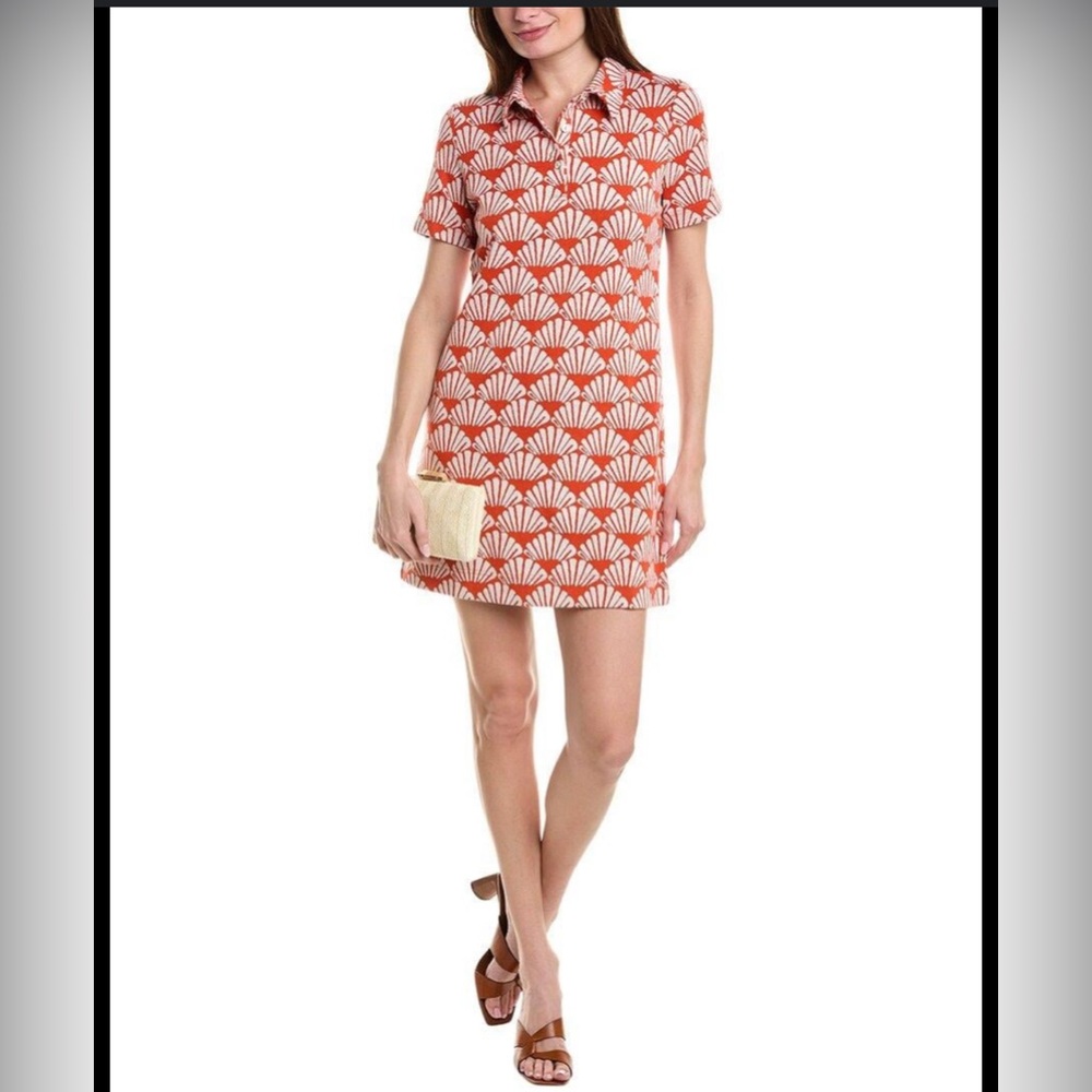 Tyler Boe shell print orange shift knit dress L